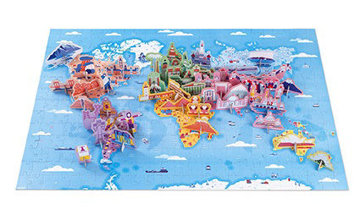 Obrázek Vzdělávací puzzle pro děti Zajímavosti světa Janod 350 ks s figurkami kuriozit 50 ks